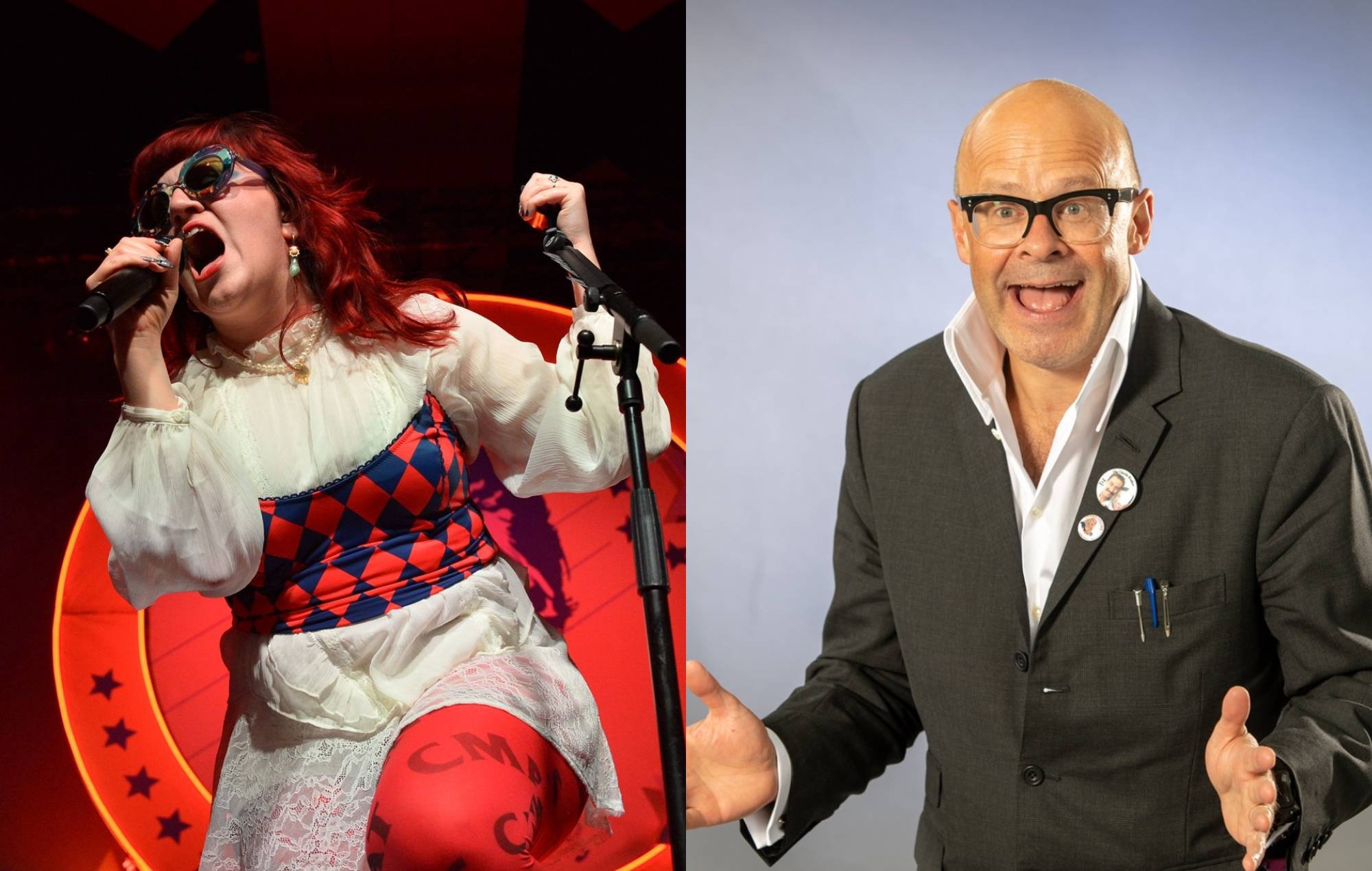 Se Harry Hill deltage i CMAT på scenen i London Alexandra Palace-showet klædt som en dartskive