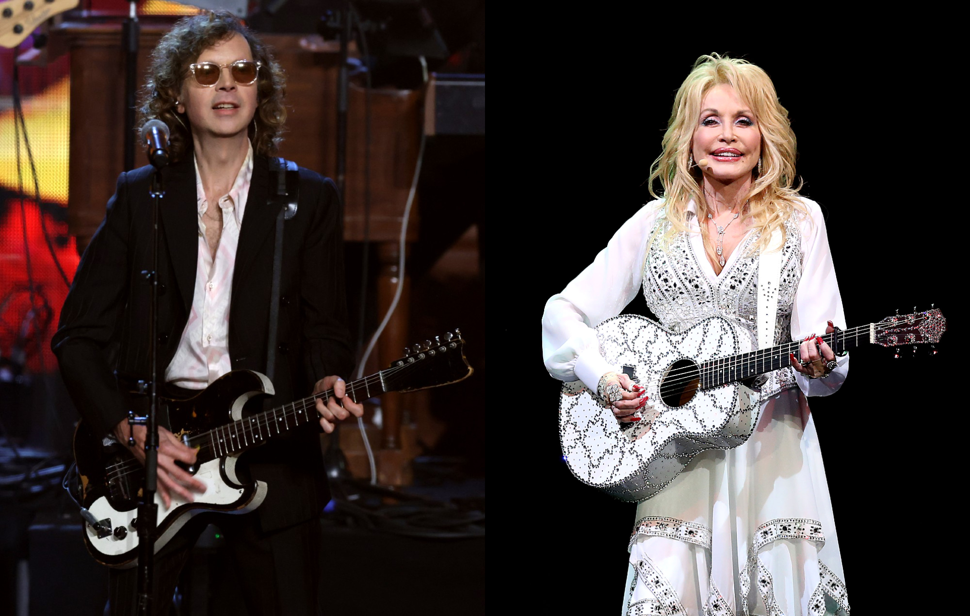 two side by side photographs of Beck (left) and Dolly Parton (right)
