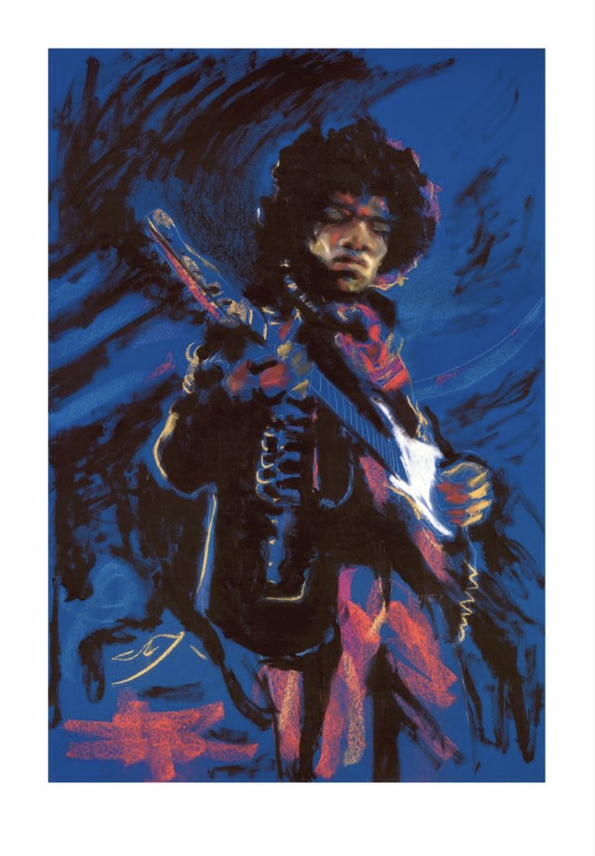 Ronnie Wood-maleri af Jimi Hendrix til 2026-udstillingen. KREDIT: Tryk